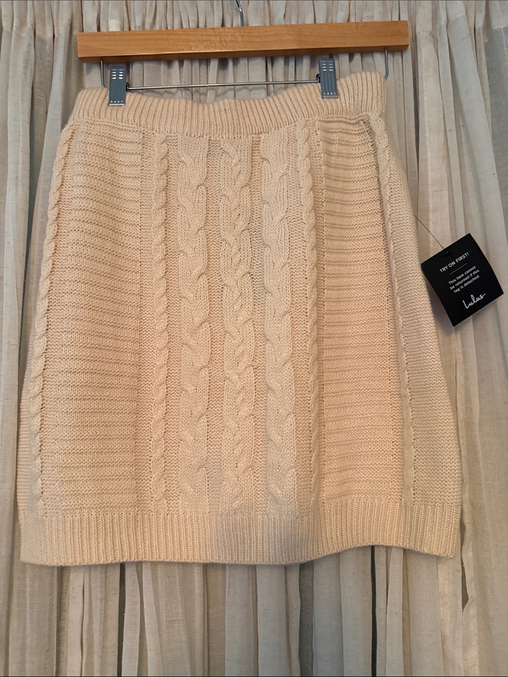 Lulu's Cream Cable-Knit A-Line Mini Skirt